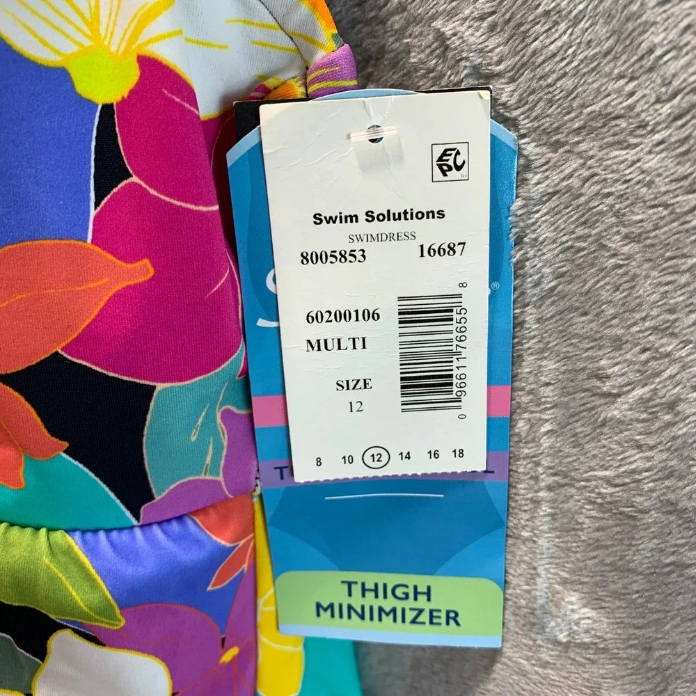 Swim Solutions Floral Thigh Minimizer Swimdress Multi Color Size 12 60200106